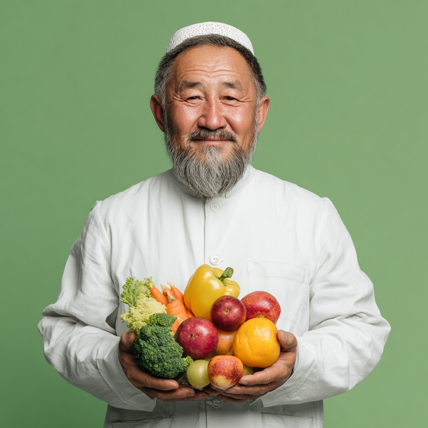 Sog'lom ovqatlar bilan o'rta yoshli ayol